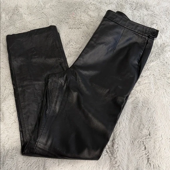 CLIO 100% Genuine Leather Straight-Leg Trousers Fully Lined | Size 8 (M-L) EUC - Picture 8 of 10